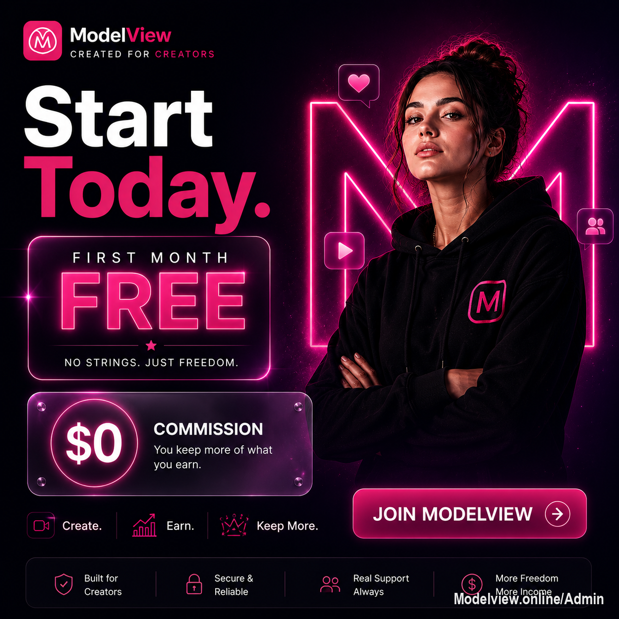Start creating.
Start earning.
Start free.
Your first month on ModelView comes with $0 commission.
💜 It's time to keep more of what you earn.
#ModelView #CreatorsFirst #StartFree #CreatorEconomy See less